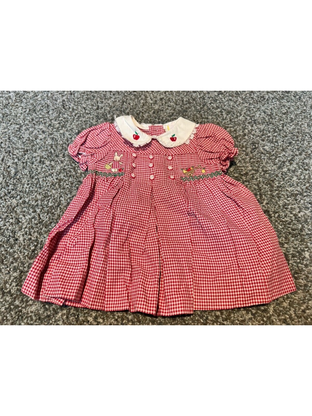 Vintage B.T. Kids Red Gingham Bunny Apple Embroidered Dress 3-6 Months